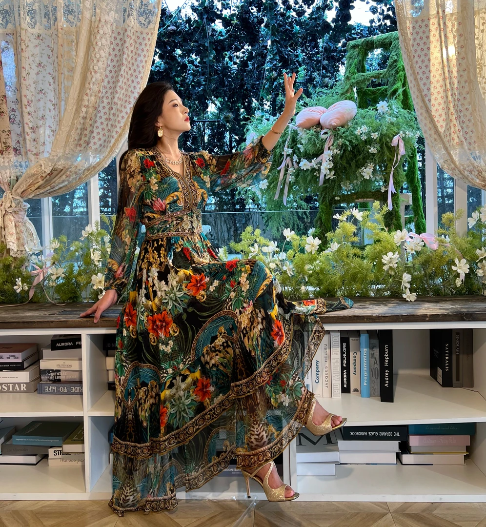 【瑶瑶繁花似锦-高定】单层重磅显瘦真丝女装连衣裙HFT1A-01-A气质