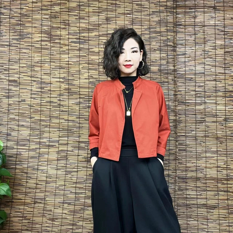 春秋季时尚宽松洋气休闲短百搭短款女士立领外套