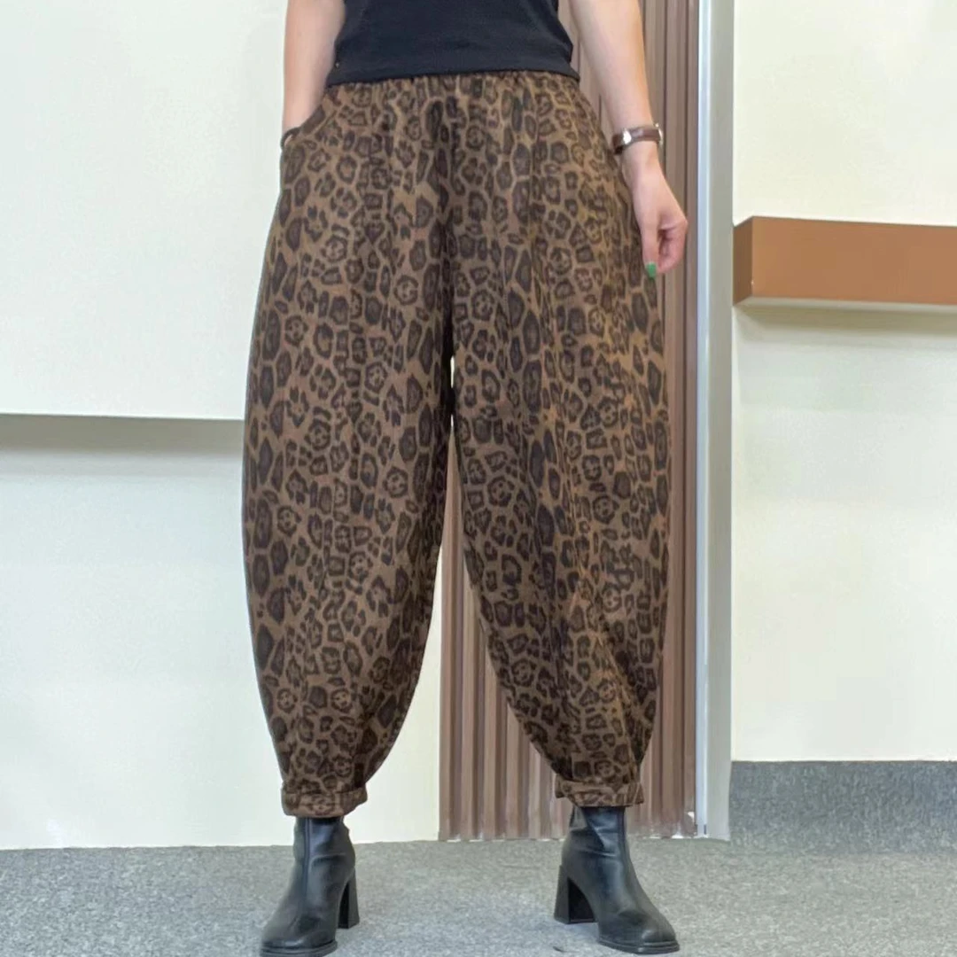 #859秋季宽松休闲洋气豹纹百搭潮流哈伦裤