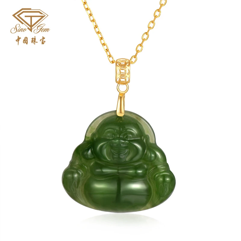 【中国珠宝】笑面佛 18K金镶和田碧玉吊坠国潮送妈妈好物 40536