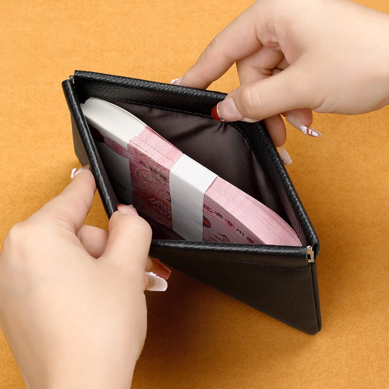 多功能钱包高档真皮便携简约自动开合长款证件零钱数据线收纳小包