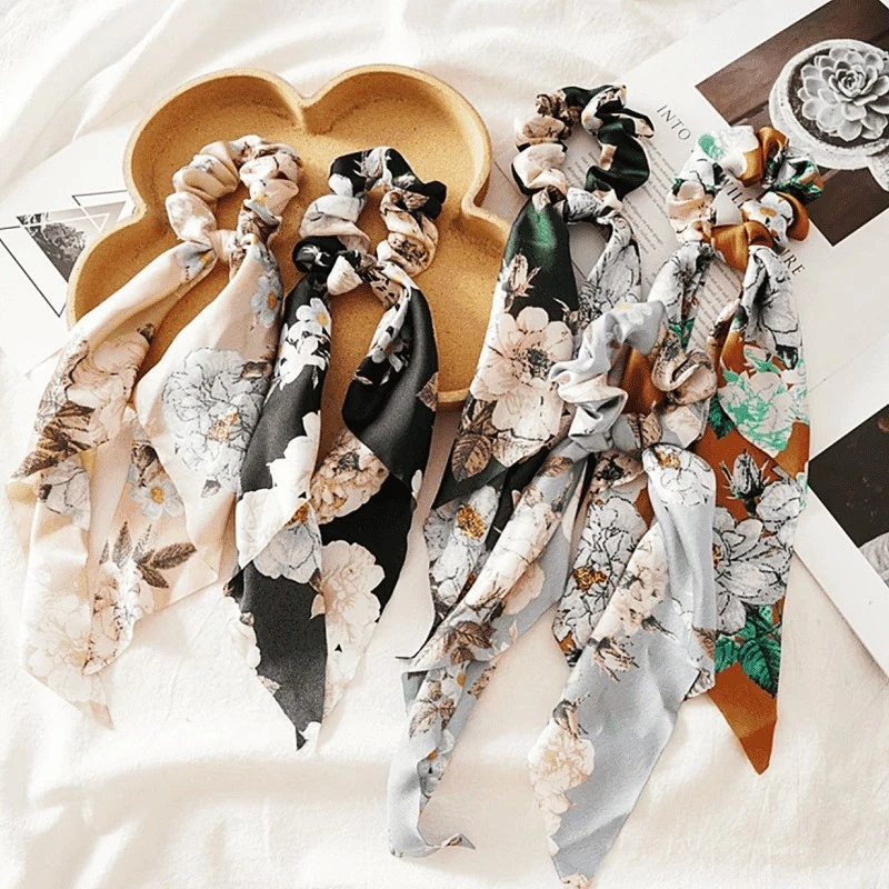 扎头绳网红爆款飘带蝴蝶结发饰头绳扎头发法式发带成人缎面花朵