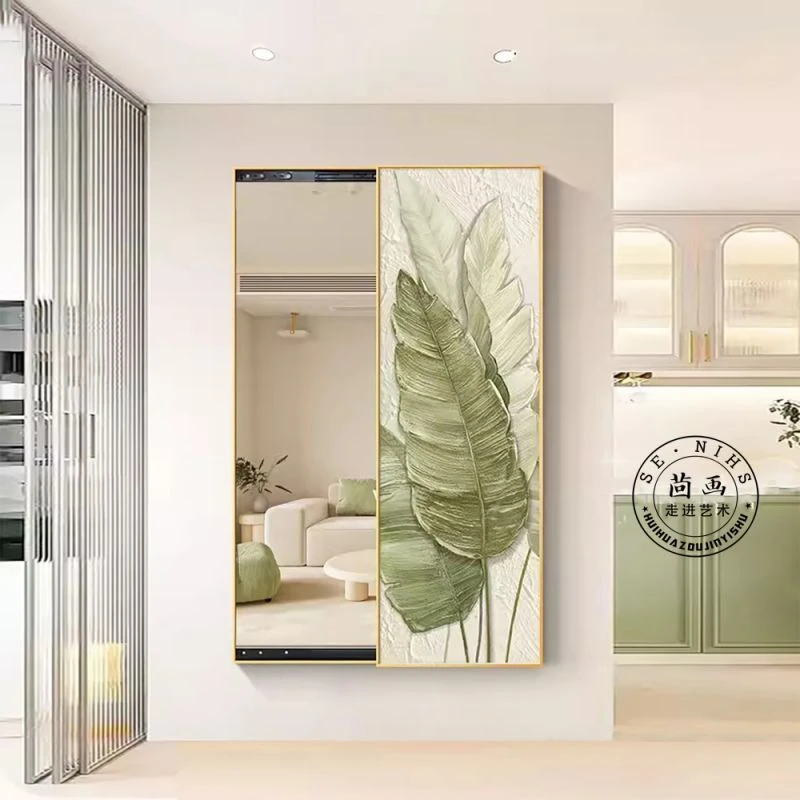 玄关装饰画推拉全身镜穿衣镜隐藏式隐形壁画走廊过道挂画客厅镜子