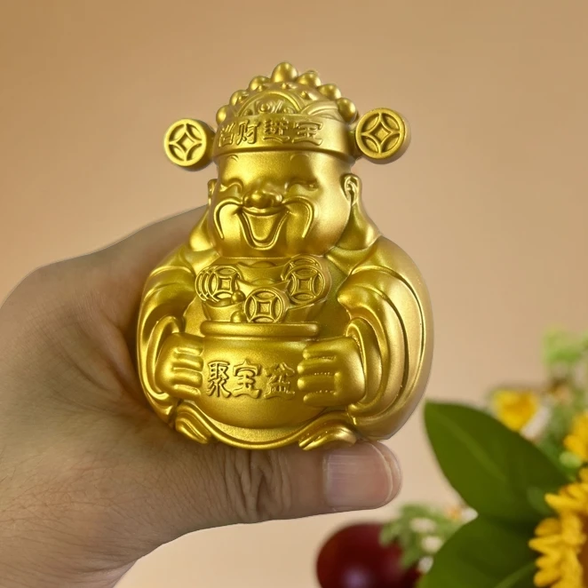金色笑脸小财神摆件手把件家居办公茶台装饰创意雕刻质感潮流摆件