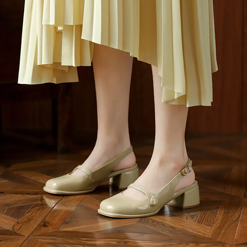 粗跟时尚玛丽珍女鞋2024法式气质百搭浅口方头夏季中跟小众女鞋
