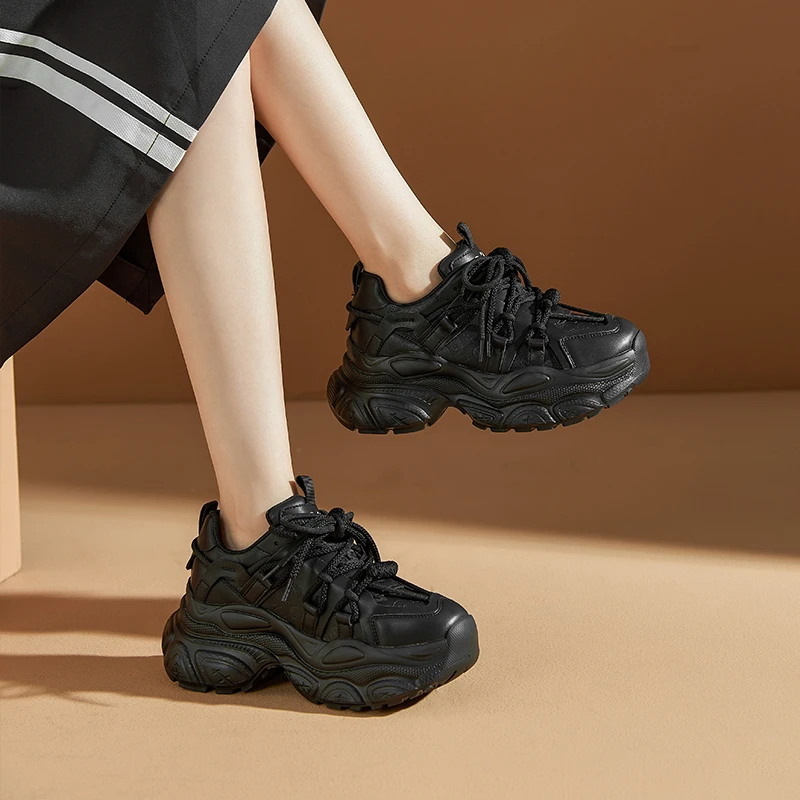 老爹鞋女2024冬季新款时尚百搭双鞋带厚底休闲运动鞋舒适圆头女鞋