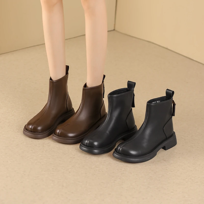 短靴女2024冬季新款时尚百搭低跟舒适圆头休闲瘦瘦靴短靴女冬加绒