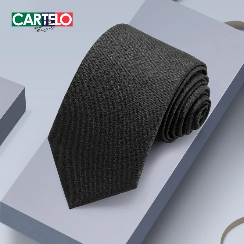 CARTELO/卡帝乐鳄鱼男士休闲黑色领带商务正装上班韩版潮流手打款