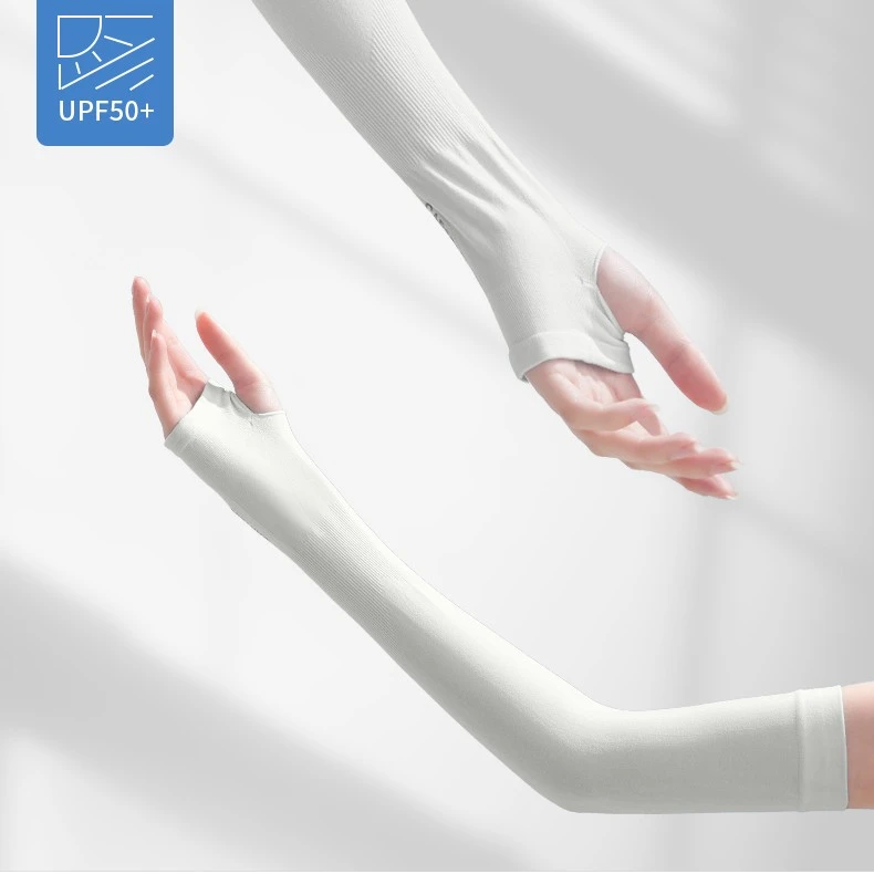 春夏露营户外长款防紫外线冰袖纯色薄款透气冰丝臂袖骑车冰凉遮阳