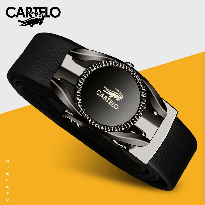 CARTELO/卡帝乐鳄鱼男款皮带简约自动扣时尚百搭中青年士真皮腰带