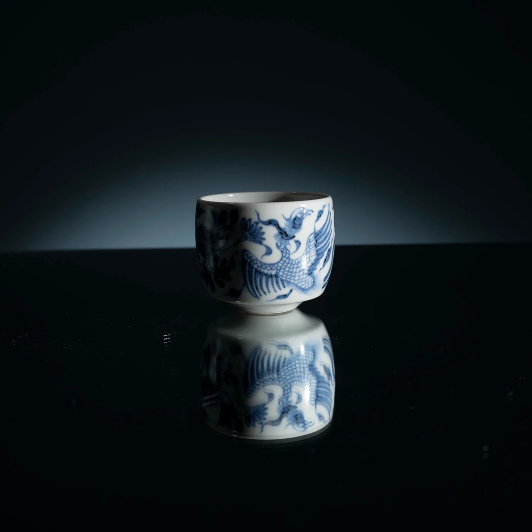 【沐朴】-青花凤穿花不倒杯