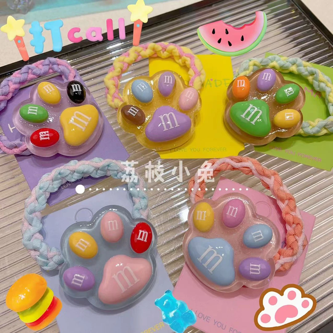 时尚儿童可爱卡通彩色夜光M豆猫爪韩版甜美少女高弹宝宝发绳发饰