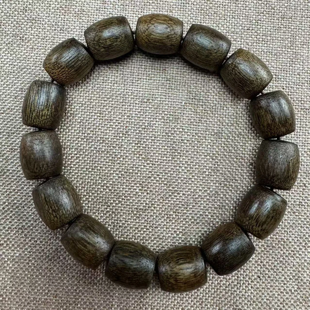 【芸奇】X28海南种植沉香黑奇楠12*14桶珠单圈