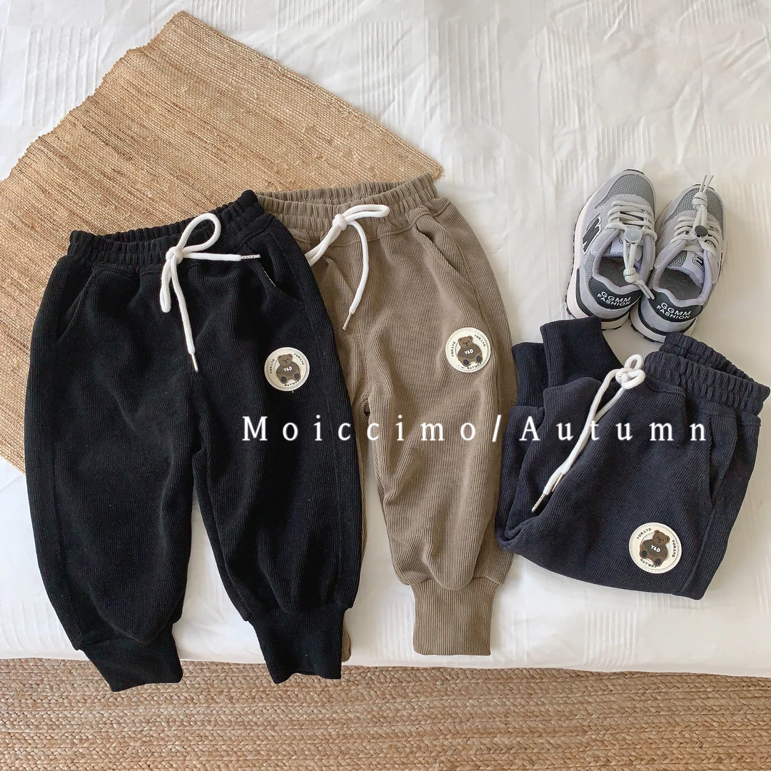 3261洹彩秋冬新品卡通图案纯色木棉绒卫裤