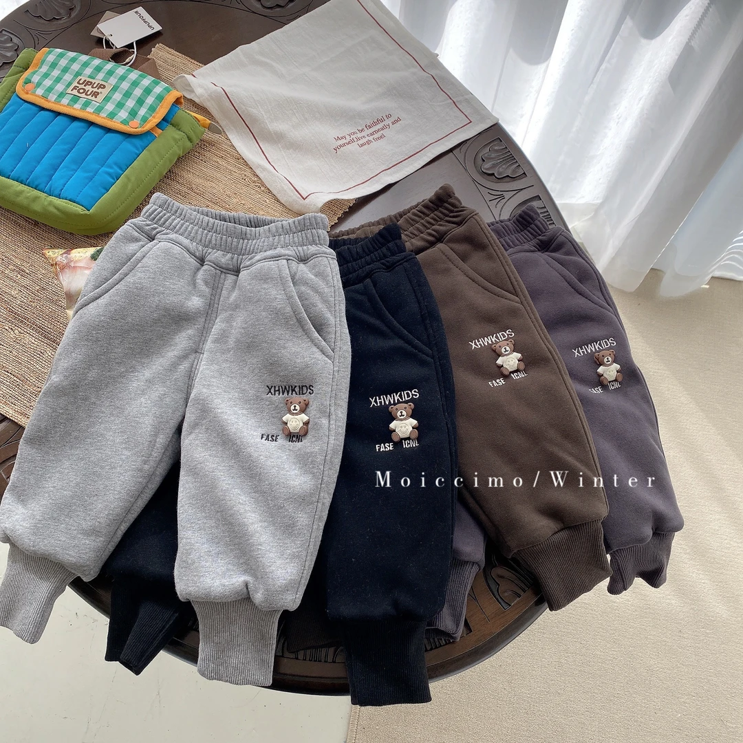 3290洹彩秋冬新款儿童小熊绵羊毛蚕丝卫裤1