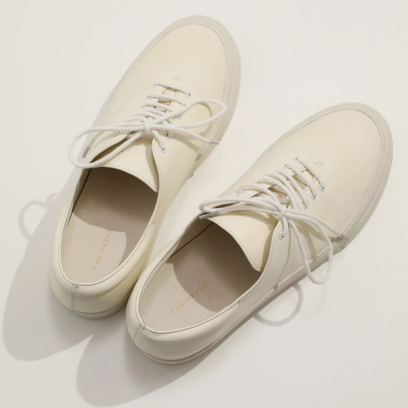 【THE VEVER张大奕】小白鞋厚底真皮系带休闲运动鞋新款舒适小皮鞋