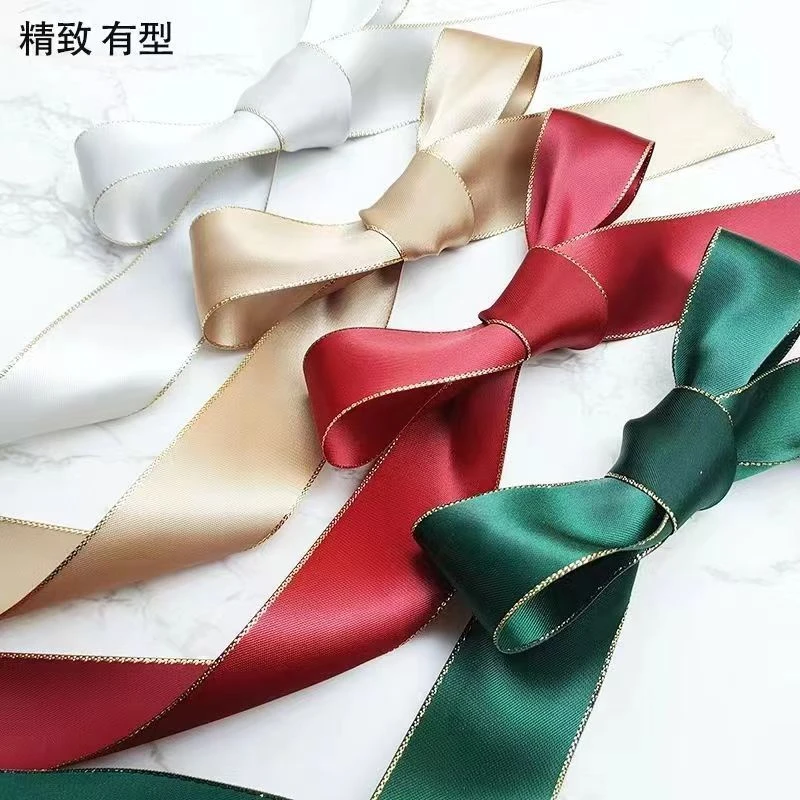 特价2.5diy双面金边螺纹带鲜花花束包装带缎带涤纶带礼品花艺包装