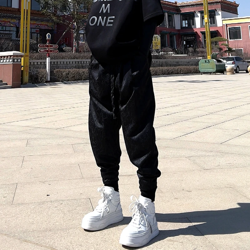 2024国潮哈伦裤男宽松薄款潮流休闲裤提花百搭肌理感潮牌休闲裤