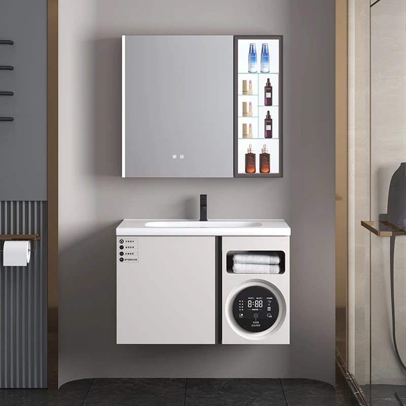 823邦美拓品质多层实木新款洗烘一体卫浴柜陶瓷一体盆组合柜