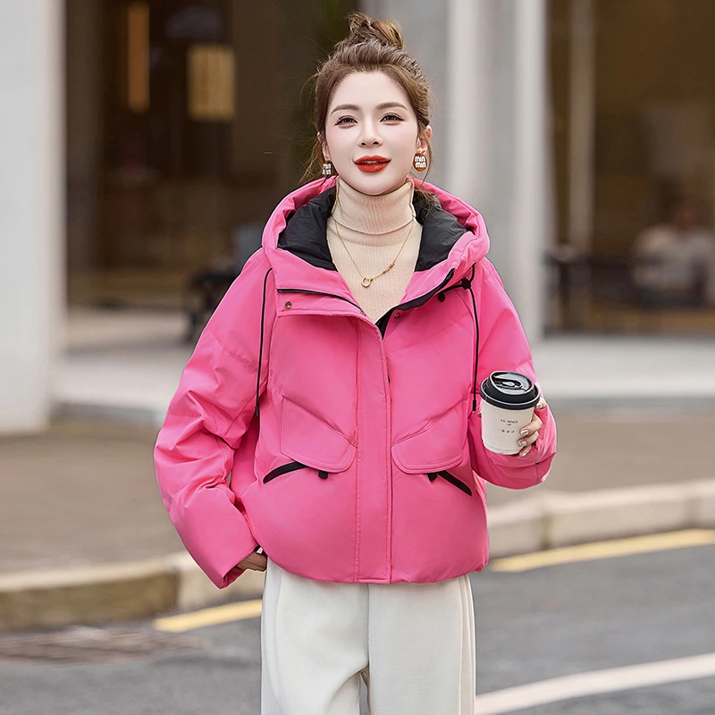 保暖羽绒服女短款2024年冬季新款洋气炸街小个子白鸭绒连帽外套女