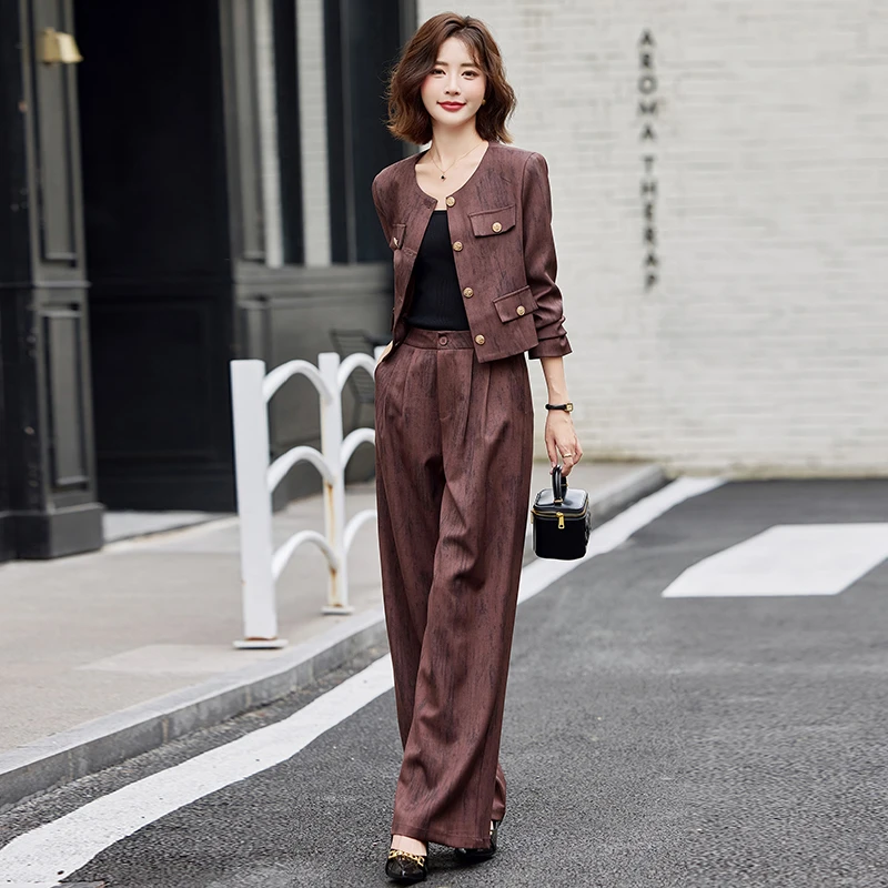 时尚复古小香风外套2025秋季减龄洋气优雅短款外套阔腿裤两件套女