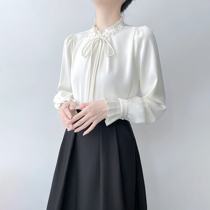 韩帛雅Q495法式温柔气质白色衬衫女爆款职业通勤衬衫女秋冬内搭