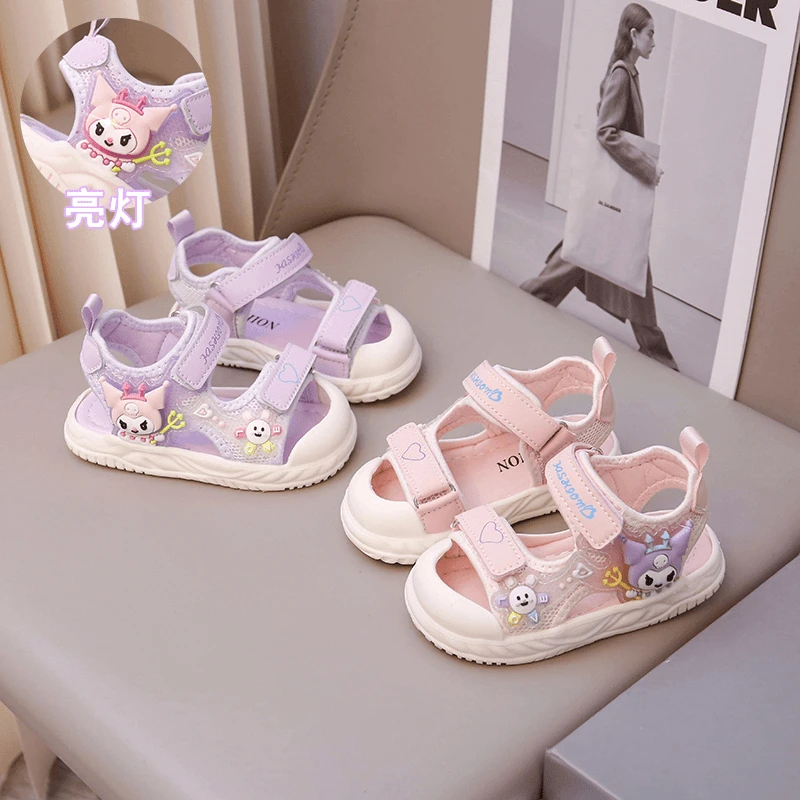 ABC 女宝宝亮灯小童2025年夏季新款库洛米包头沙滩凉鞋软底公主鞋