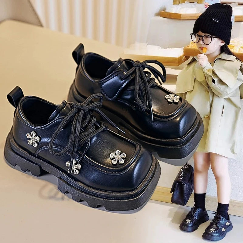 ABC 女童公主鞋2025春季韩版小皮鞋黑色休闲鞋中大童小女孩乐福鞋