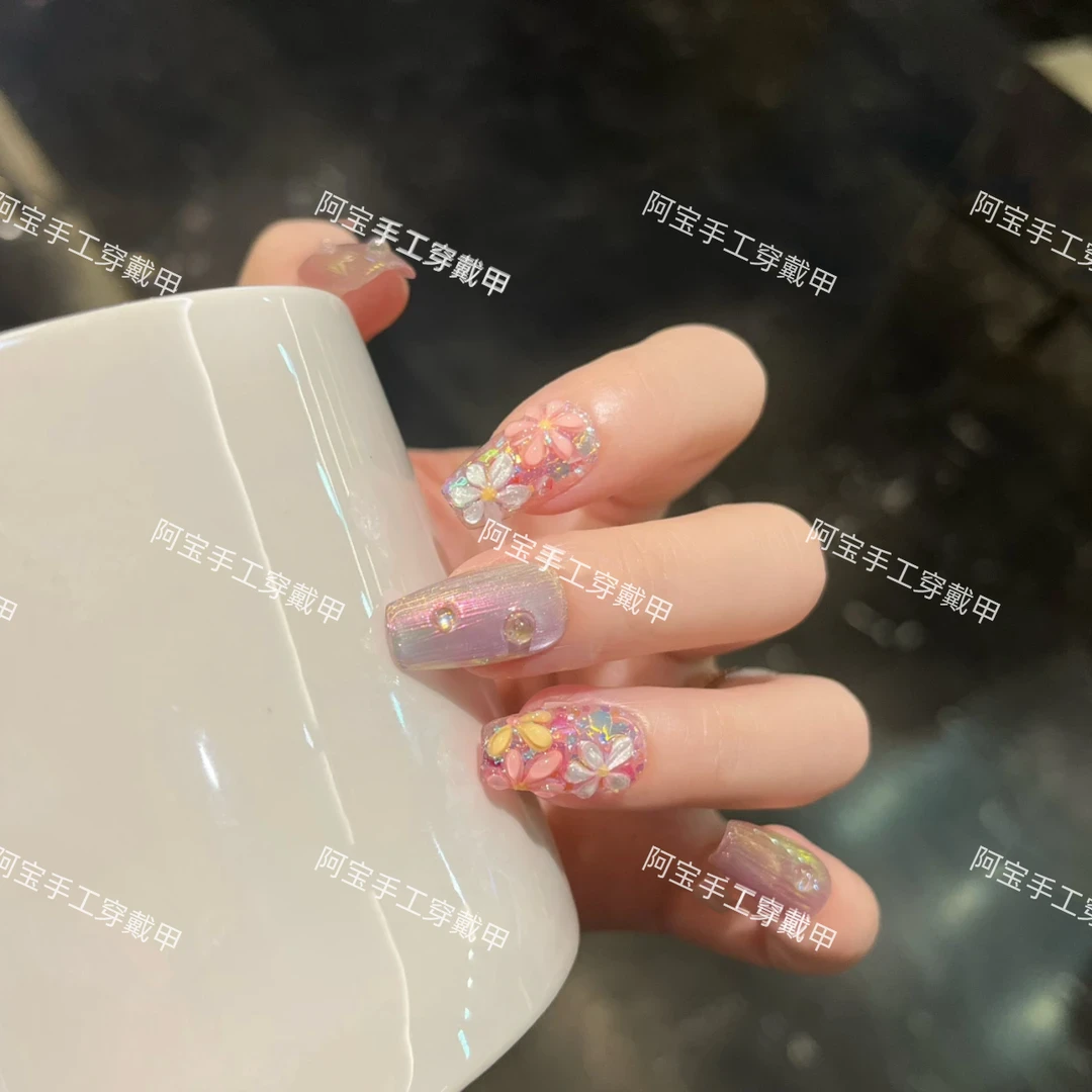 【艺术家】纯手工穿戴甲气质穿戴式梯形光疗甲美甲师