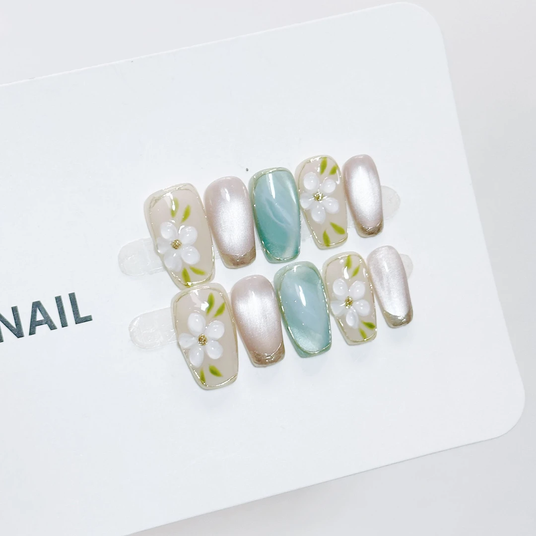 【莫吉托】纯手工穿戴甲气质穿戴式梯形光疗甲美甲师