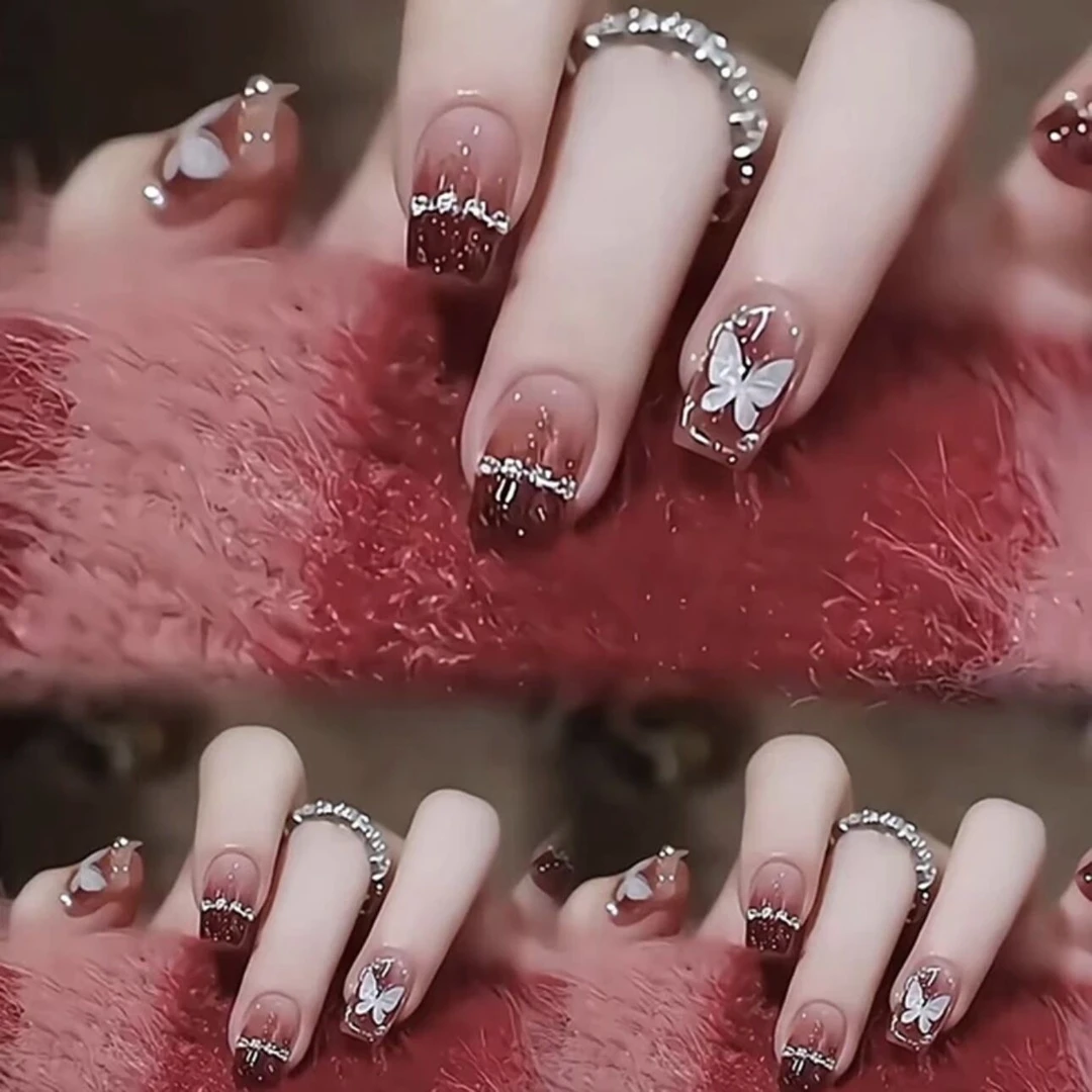 【蝶之舞】纯手工穿戴甲气质穿戴式梯形光疗甲美甲师