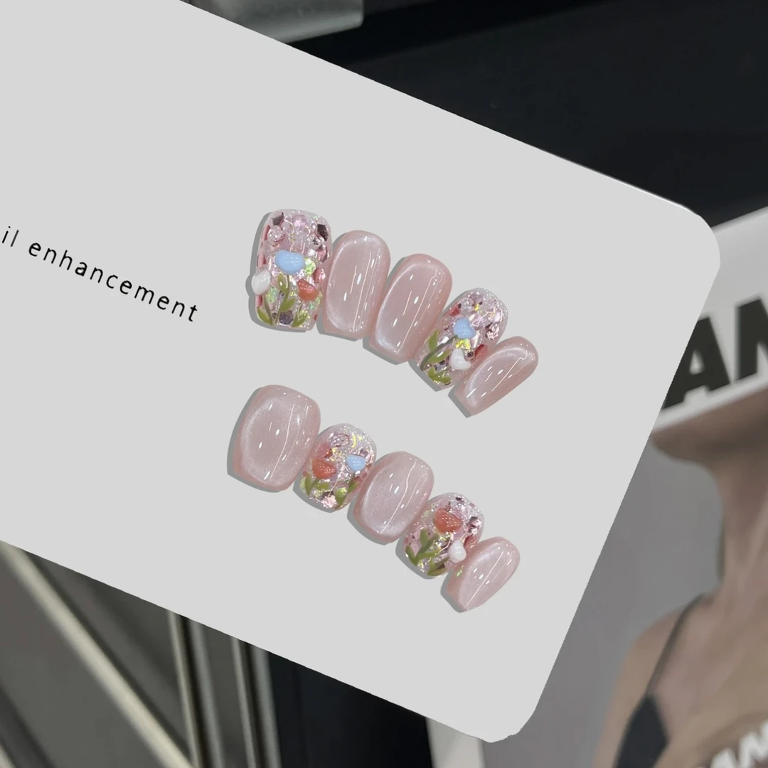 【花黛】纯手工穿戴甲气质穿戴式梯形光疗甲美甲师