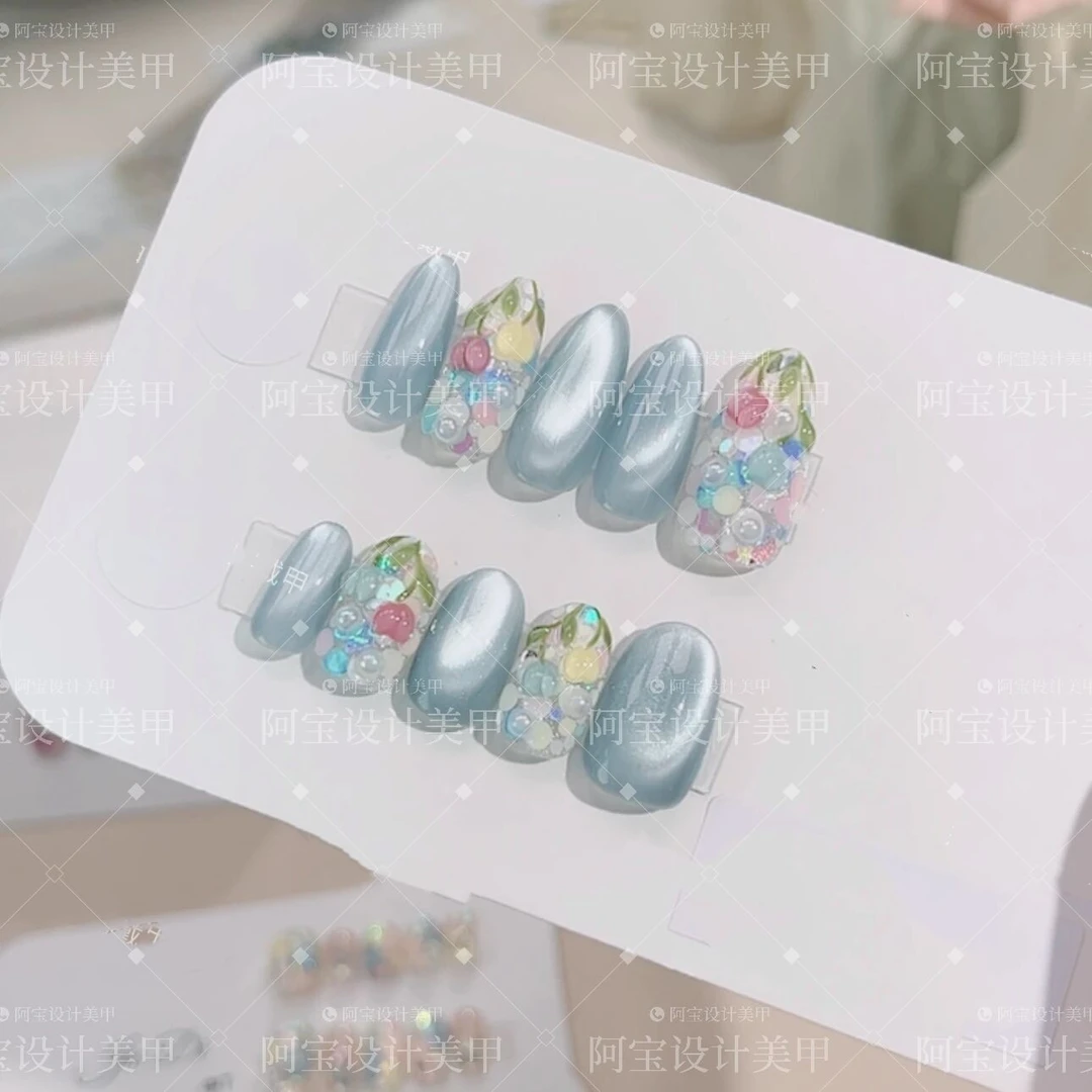 【澜】纯手工穿戴甲气质穿戴式梯形光疗甲美甲师