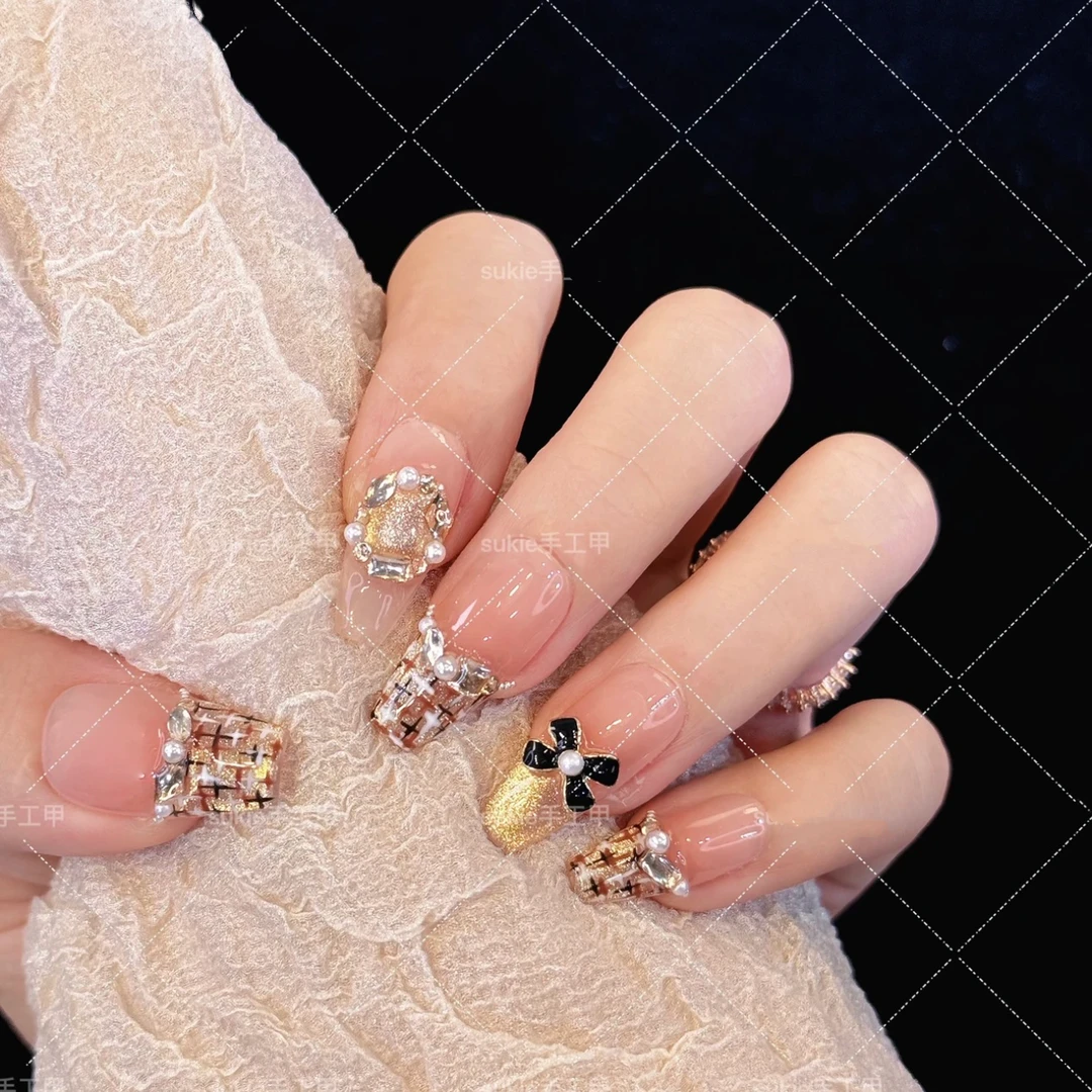 【小香风】纯手工穿戴甲气质穿戴式梯形光疗甲美甲师