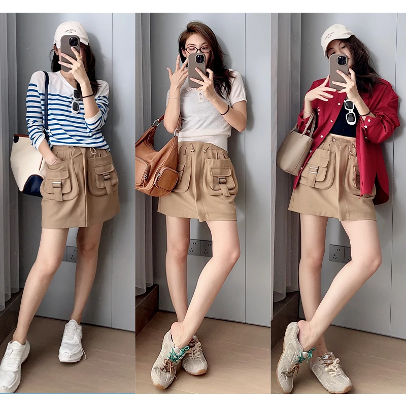 【现货】美洋MEIYANG 麦兜半裙 工装口袋抽绳高腰A字半身短裙