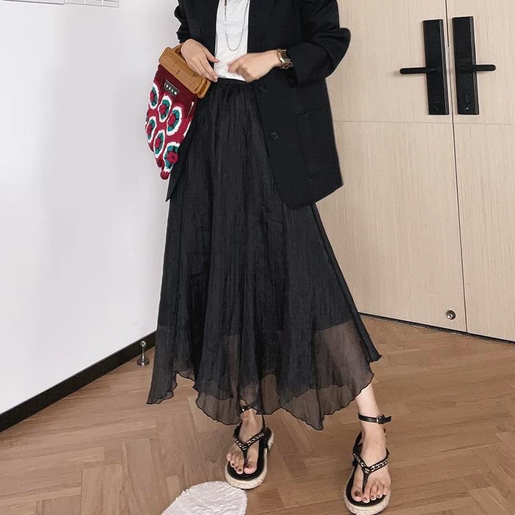 MEIYANG 黎雾绿光半身裙 波光粼粼木耳边不规则气质半身裙