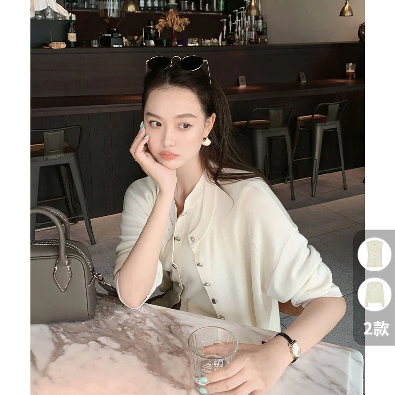 美洋MEIYANG 双层塔醋酸套装 圆领松弛叠穿长袖开衫/无袖背心