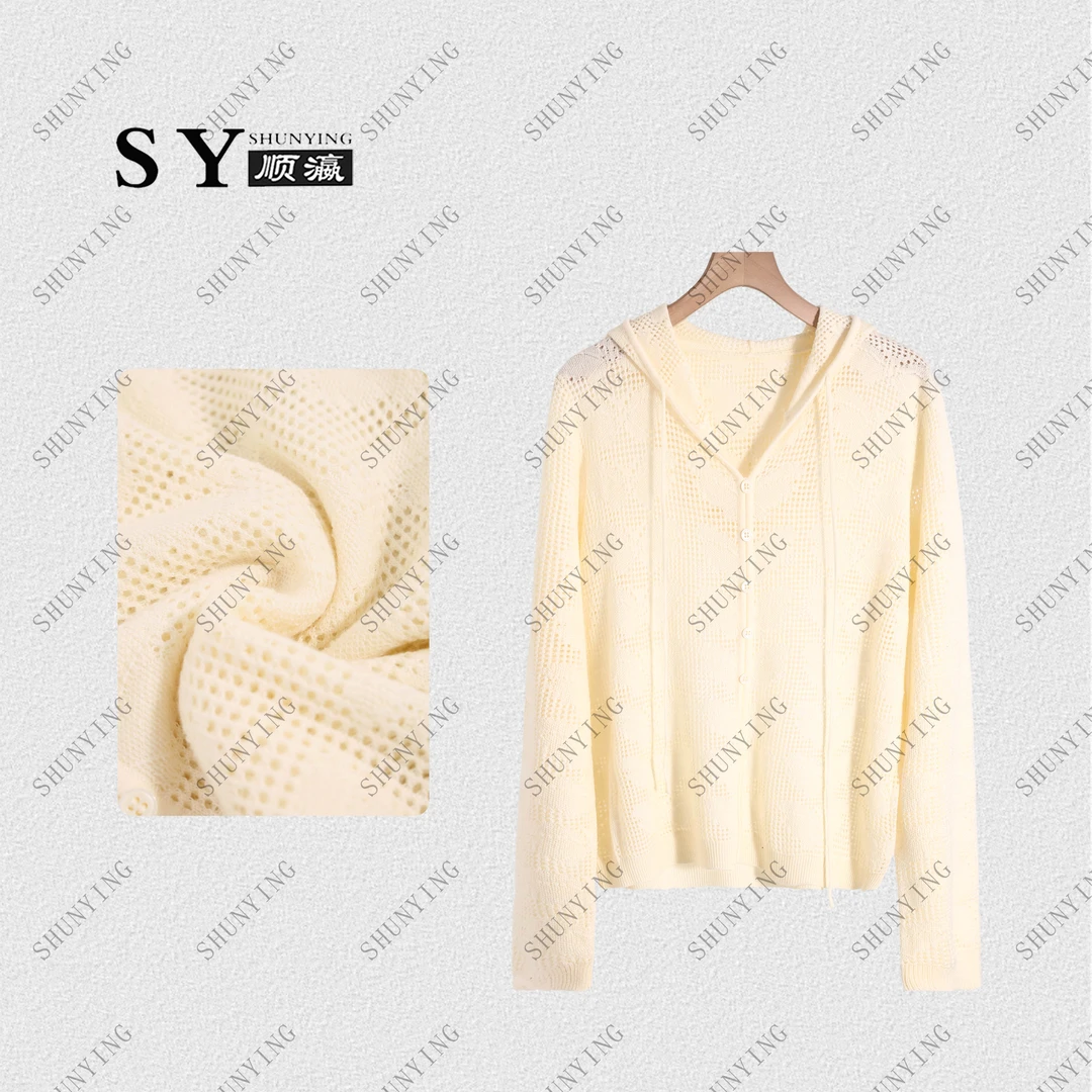 【顺瀛】秋季新款简约时尚镂空百搭宽松休闲连帽针织衫SY63ZZ8136