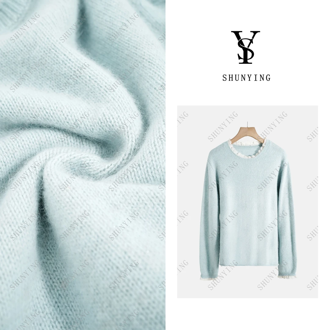 【仟娜】柔软细腻~时尚圆领蕾丝拼接减龄显白软糯毛衫SY66MS79669