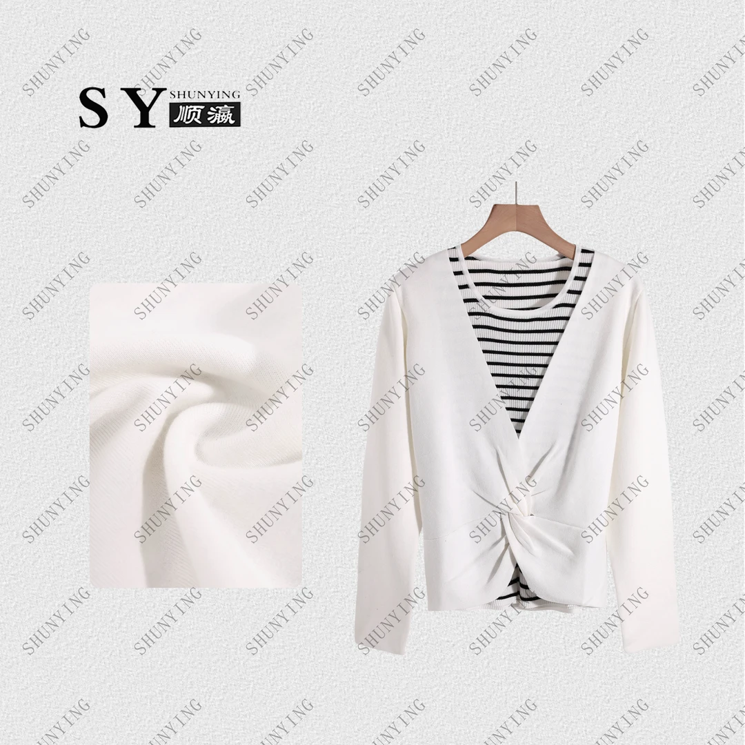 【顺瀛】秋季新款时尚圆领条纹洋气拼接假两件针织衫SY63ZZ8237