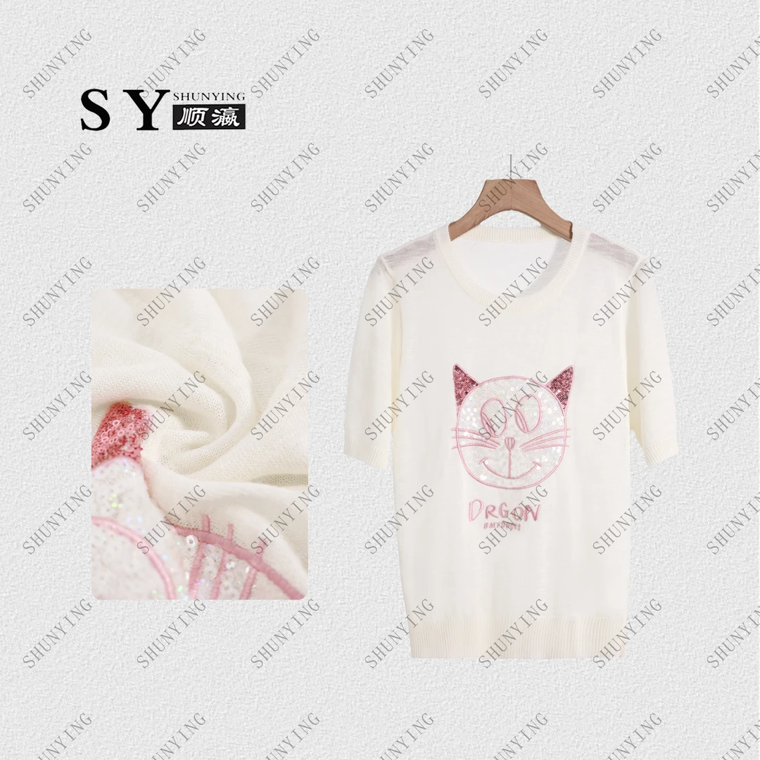 【顺瀛】夏季新款甜美减龄亮片猫咪短袖针织衫SY62ZZ6757