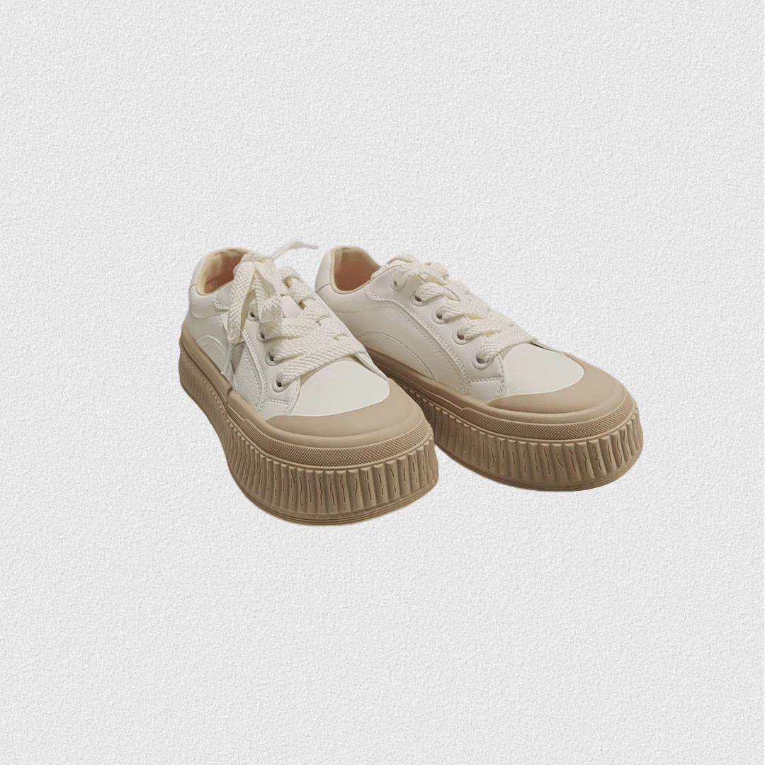 24年夏款百搭厚底复古轻便休闲圆头小白鞋62X6109