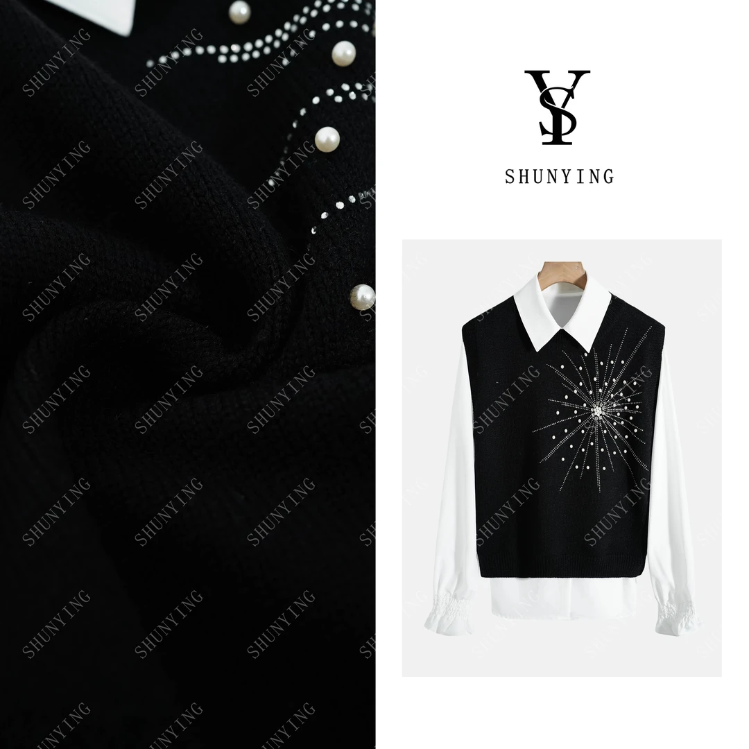 【顺瀛】气质穿搭~设计感简约重工钉珠马夹衬衫两件套SY66MJ5810