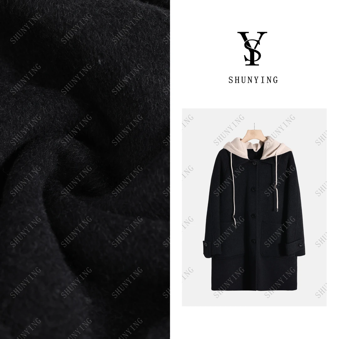 【仟娜】秋季新款时尚简约高级感针织连帽双面绒大衣SY66DY82036