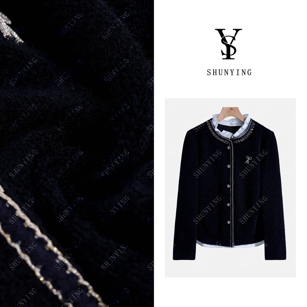 【顺瀛私服定制】秋季新款重工镶钻花边领小香风针织外套SY63WT015