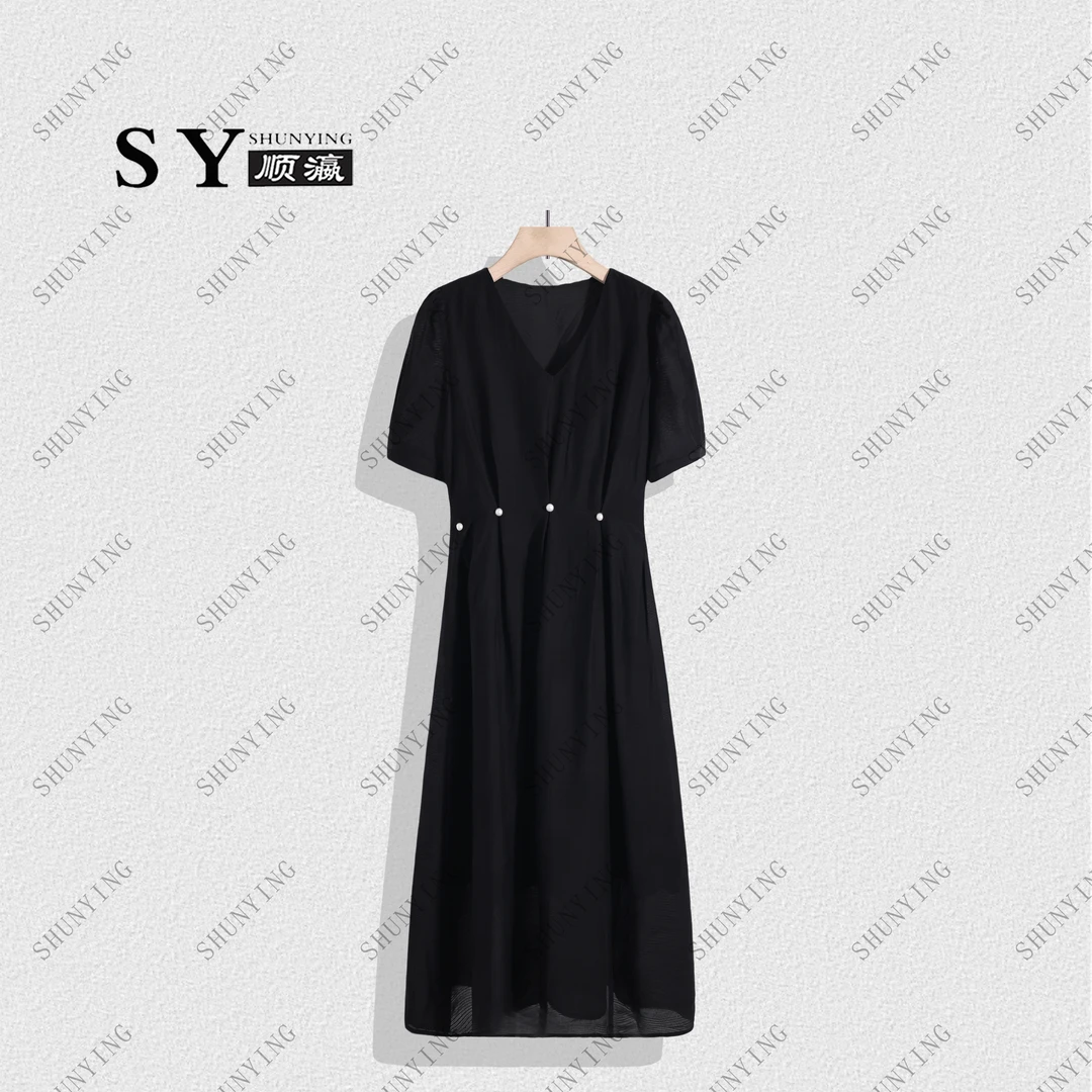 【顺瀛】新款设计感时尚收腰重工珍珠V领连衣裙SY62LYQ5529