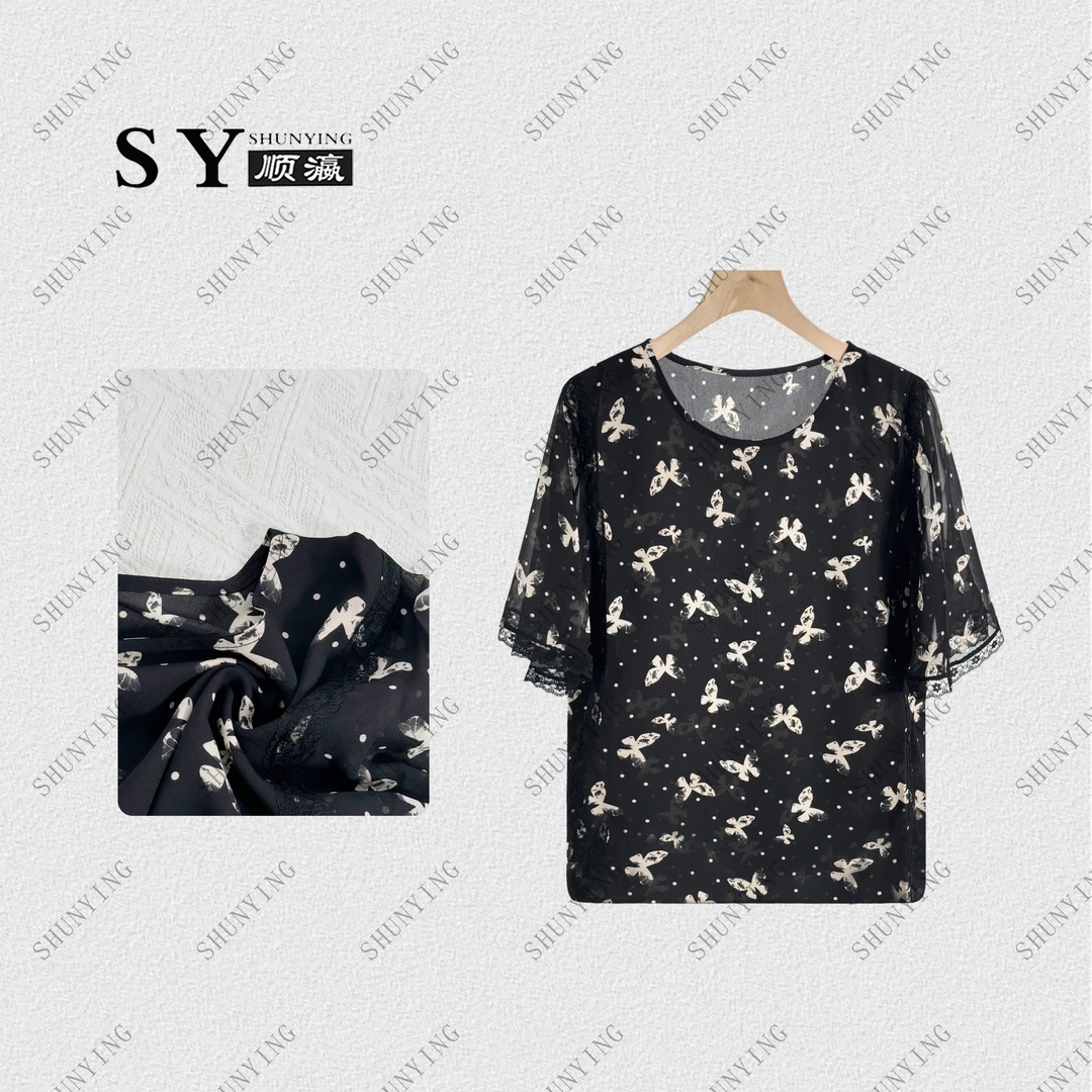 【顺瀛】夏季新款设计感蝴蝶印花时尚百搭休闲小衫SY62C88075