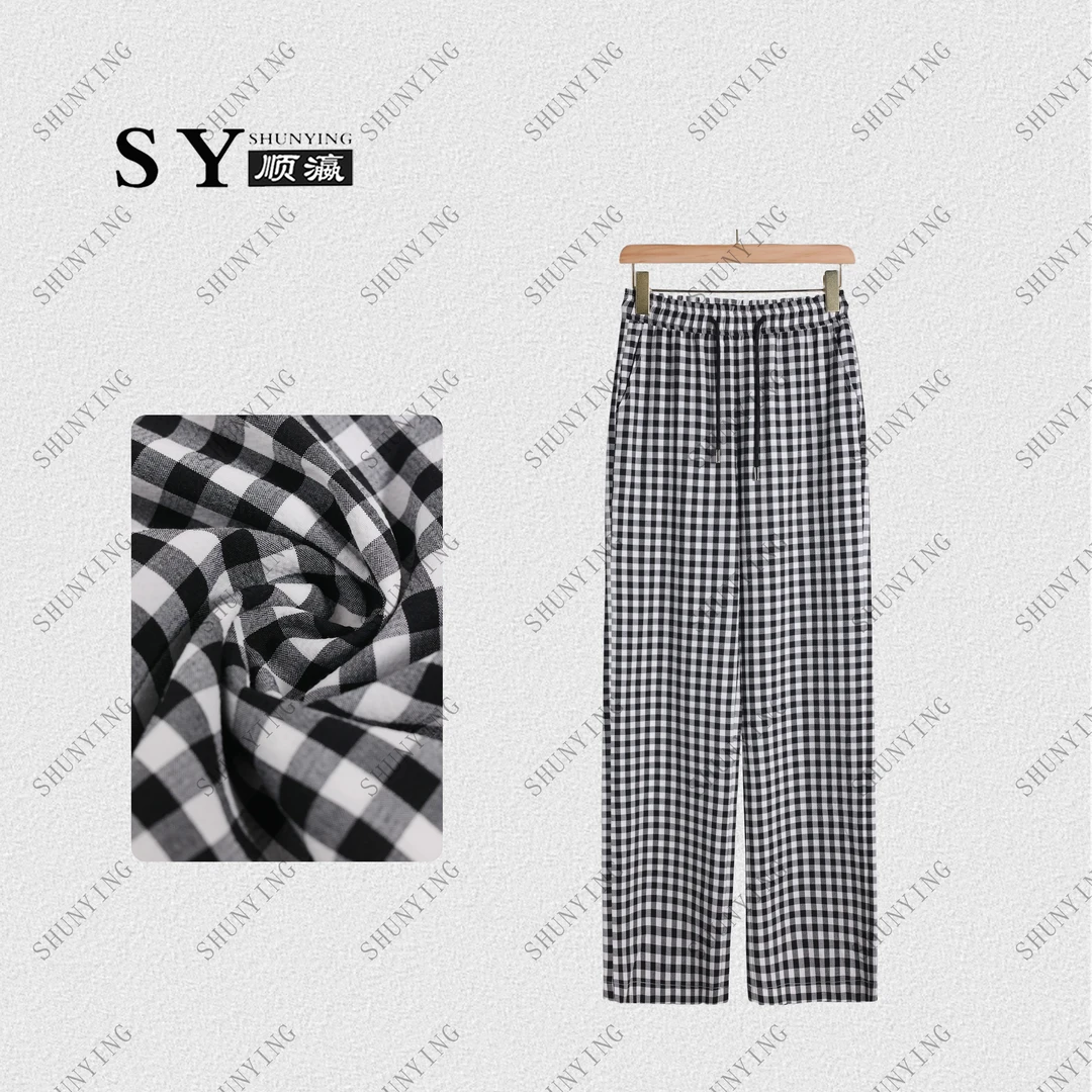 【顺瀛】夏季新款时尚撞色烫钻格纹百搭休闲松紧腰长裤SY62XXK7782