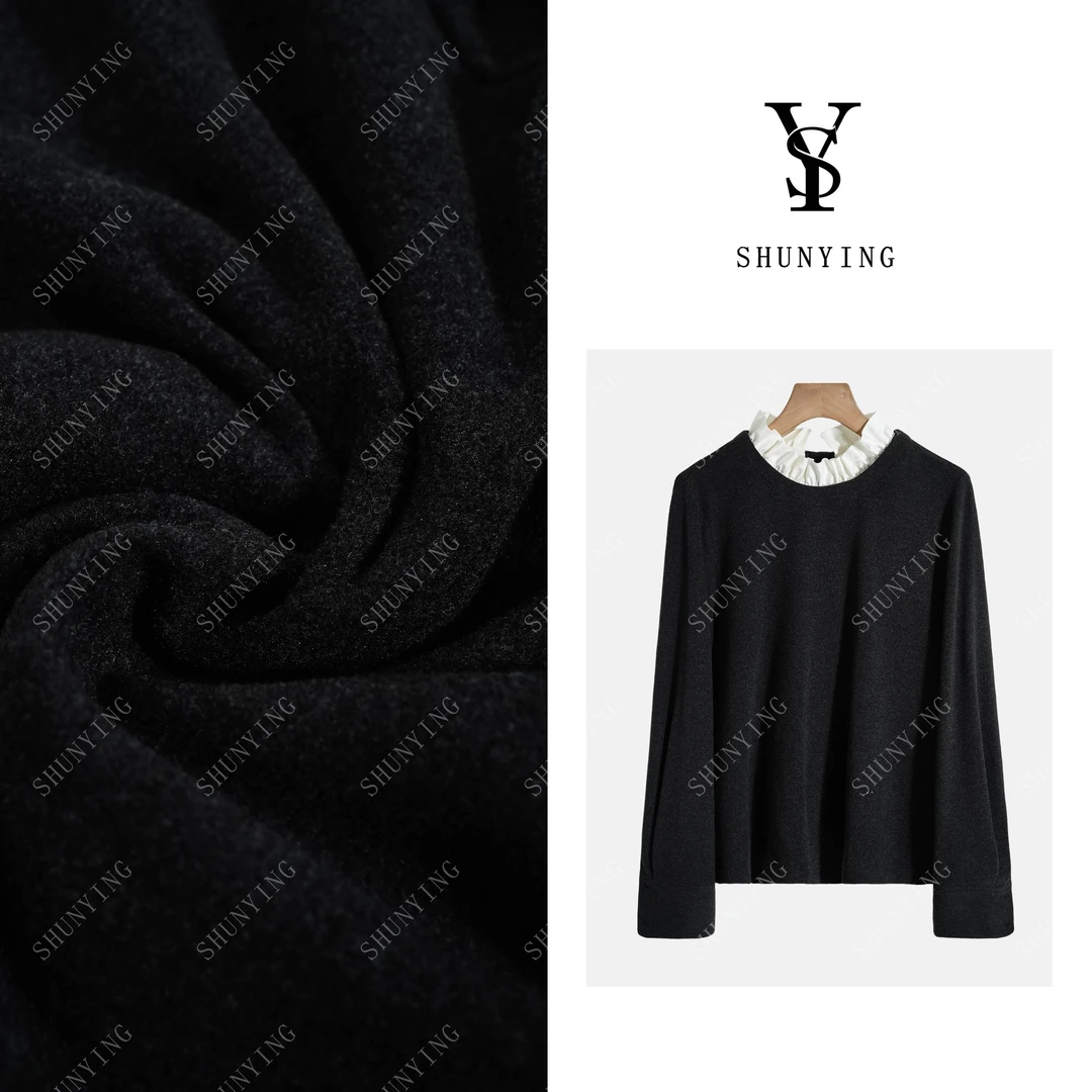 【仟娜】冬季新款 巨显气质~ 慵懒风拼接简约慕斯绒小衫SY66ZZ6533