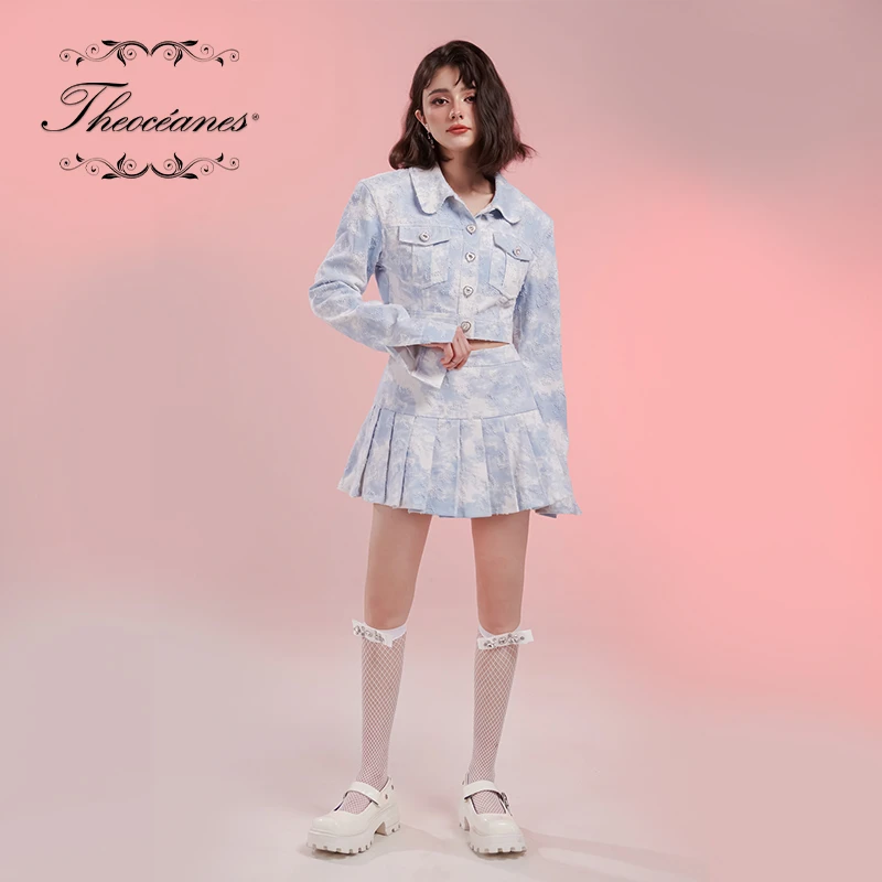 Theoceanes甜美牛仔桃心短款高腰半裙TO-SK4045